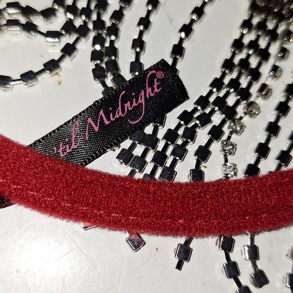 Seven Til Midnight Crystal Fringed RED Lingerie BRA S/M Valentine's Day Velvet